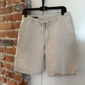 Perry Ellis Casual Beige Tan 100% Linen Shorts with Drawstring Men's Size 30